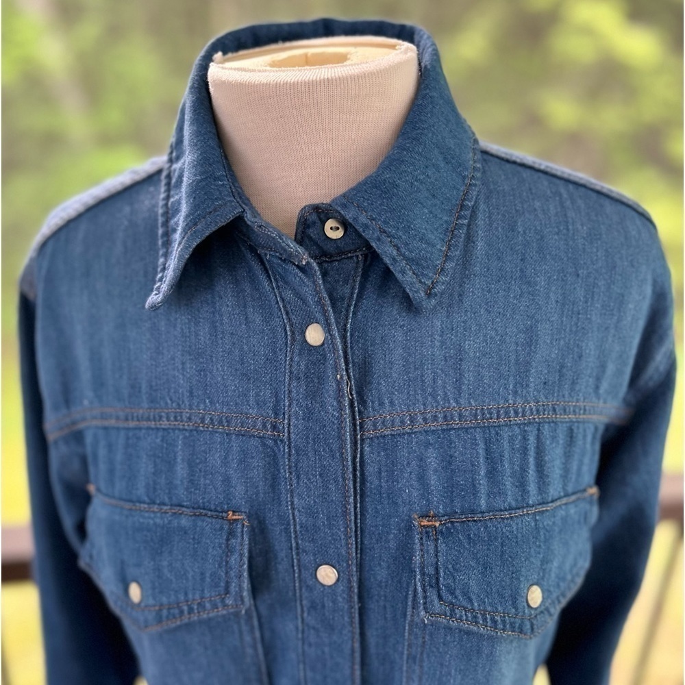 Zara Blue Denim Small Shacket Shirt Jacket Long Sleeve Snap Pockets Women’s NEW - Picture 3 of 10
